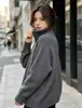 Marca independente transfronteiriça europeia e americana, suéter de malha com zíper parcial e gola alta estilo coreano, blusa de tricô solta e casual para mulheres