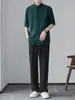 Nueva Camisa de Estilo Chino con Cuello Mao para Hombre, Nueva Camisa de Verano, Top de Seda Helada con Caída, Manga Media, Manga Tres Cuartos
