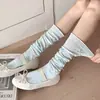 Calcetines largos tipo ballet con lazos, calcetines finos de verano holgados, calcetines de algodón para pantorrilla de color liso versátiles estilo ins coreano