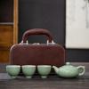 Juego de té de kung fu de viaje Ru Kiln, portátil, para acampar al aire libre, taza exprés, una tetera, tres tazas, tetera portátil