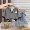 Conjunto de Ropa de Otoño para Niños 2026 Nuevo Estilo Bebé Niños Primavera y Otoño Elegante Casual Rayas Sudadera Manga Larga Dos Piezas Moda