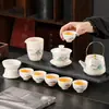 Porcelana branca Dehua, porcelana jade gordura de carneiro, conjunto de chá Kung Fu, para uso doméstico, presentes empresariais, caixa de presente Jiangshan, portátil, com impressão de logotipo