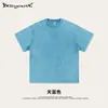 Camiseta Masculina Casual Americana Retro Lavada Cruzada de Verão 260g Algodão Puro Solta Manga Curta Tendência Pesada Desgastada Off-Shoulder t