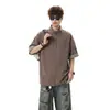 Camisa de Manga Corta con Cuello Alto Estilo Old Money para Hombre, Conjunto de Dos Piezas Veraniego Empalmado Cardigan a Cuadros High Street Americano, Top Talla Grande