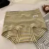 Cueca Boxer Feminina de Algodão Puro Listrada Estilo Americano, 10A Antibacteriana, Estilo Retro Esportivo, Algodão Puro Classe A, Gancho Estendido, Roupa Íntima de Quatro Cantos