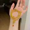 Pulseira de Ouro Puzuo Estilo Igual Ouro Areia Esmalte Mantra de Seis Caracteres Círculo Duplo Novo Estilo Chinês Nicho Design Estilo Nacional Joia