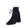 Botas de mujer de talla grande de moda de comercio exterior 2024, nuevas, de gamuza, estilo europeo y americano, con correa de cabeza cuadrada y encaje frontal, tacón grueso y súper alto.