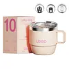 Taza de café de acero inoxidable 304 transfronteriza, taza de 10 oz con asa, doble capa con tapa, vaso de agua aislado para oficina