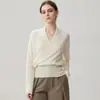 Suéter de Cachemira con Cuello en V Cruzado para Mujer Invierno Nueva Llegada Diseño de Canalé Ropa Exterior Capa Base de Punto Suéter Pulóver Estilo Perezoso