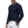 Suéter Informal de Cuello Redondo Fino para Hombre, Transpirable, Versátil, de Manga Larga, para Otoño e Invierno, Estilo Europeo y Americano, Cruzado, Holgado, Camiseta Básica