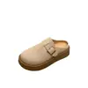 Sandalias de mujer versátiles slip-on para exteriores, estilo retro con cinturón, nuevo estilo, hebilla, suela gruesa, punta cerrada, medias pantuflas para otoño, estilo perezoso
