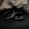 Anillo de Acero de Titanio de Moda Personalizado con Coral Verde y Lámina de Oro, Venta Caliente Transfronteriza, Coral Negro Verde Esférico de 8 mm