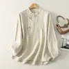 Nueva camisa larga de lino estilo Zen chino para mujer, colección de principios de otoño, estilo tradicional chino con cierre de botones al frente, chaqueta de algodón y lino de longitud media