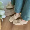 Zapatos peludos para mujer que aumentan la altura, nuevo estilo de invierno 2026, forrados de felpa, con un lazo, versátiles zapatos planos Mary Jane estilo ballet