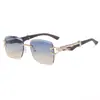Gafas de sol retro sin montura para hombre y mujer, personalizadas, tridimensionales de leopardo, montura de metal sin montura, borde cortado, gafas de protección solar, gafas transfronterizas