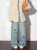 Jeans Lavados Bordados Vintage de Nicho Estilo Americano Moda para Hombre y Mujer Marca de Alta Gama Sentido de Lujo Pantalones Anchos Casuales Sueltos