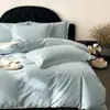 Juego de Cama de 4 Piezas de Algodón Puro de 50 Piezas para Otoño e Invierno, Color Sólido, Doble Espesor, Funda de Edredón de Algodón Cepillado de Alta Calidad Bordada, Hilos 100S