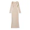 AP26282-26 Outono Estilo Coreano Slim Fit Decote U Grande Renda Cropped + Vestido Longo com Fenda