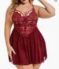 Comércio Exterior Lingerie Sexy Estilo Europeu e Americano para Mulheres, Camisola de Renda com Patchwork de Tela e Fenda, Camisola Longa Plus Size