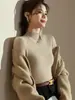 Pronta Para Usar Linha de Frente 25 Outono e Inverno Nova Camisa Básica de Tricô para Mulheres Gola Alta Meia Pulôver Preto Suéter de Lã Slim Feminino