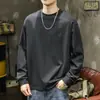 Camiseta de Manga Larga Seleccionada Cuidadosamente para Primavera y Otoño para Hombre, Holgada, Casual, Hombro Caído, Cuello Redondo, Capa Base, Color Sólido, Top Interior, Ropa para Hombre, Venta al por Mayor