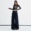 Jeans de pierna ancha para mujer, color naranja juvenil # Diseño de bolsillo tridimensional abotonado, corte holgado, adelgazante, modernos, únicos, versátiles, pantalones de trabajo