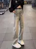 Jeans de diseño americano cleanfit con estampado de rayo para hombre, sentido del diseño, descarado, guapo, estilo high street, vibra de rayo, pantalones versátiles de pierna recta