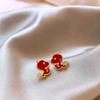 Aguja de Plata Nuevo Chino Lazo Rojo Bolsa de Dinero Candado Ping An Aretes de Tesoro de Serpiente Aretes Vintage Aretes de Año Nuevo de Alta Gama