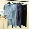 Traje de falda de manga corta con cuello en V de modal para mujer, prenda exterior de verano, ropa de estar talla grande, corte holgado, adelgazante, conjunto casual de dos piezas