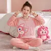 Pijama para niños, colección otoño e invierno, forrado de forro polar y engrosado, forro polar de coral, franela para niñas y bebés, conjunto de ropa de estar para invierno para niños