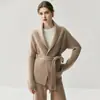 Cardigan de Cashmere Feminino Estilo Francês Preguiçoso Macio e Luxuoso com Gola Reversível Estilo Roupão de Banho Jaqueta de Tricô Solta Amiga da Pele