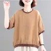 Camiseta básica de algodão e linho 130g, corte solto. Estampa termocolante impressa, estilo regular, outro China