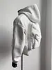 Sudadera Cardigan 3D Estilo Mochila Blanco-Gris para Hombre, Chaqueta Deportiva con Capucha Gruesa Estilo Americano Corta Ancha Cuadrada