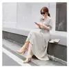 Novo Vestido Plissado de Manga Longa Feminino Slim Fit Cintura Apertada Emagrecedor Estilo Coreano Saia Plissada Longa Elegante Vestido Primavera e Outono 2024