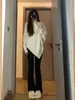 Suéter de Punto de Cachemira de Diseñador Irregular de Cuello Alto con Mangas Murciélago para Mujer Otoño Invierno Suéter Holgado de Longitud Media Ropa de Punto con Cuello