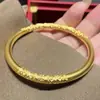 Pulsera de patrón rizado de Bauhinia antigua para mujer, estilo nacional retro, anillo liso dorado tallado, pulsera, regalo para novia, madre