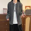Suéter cardigan em camadas cinza escuro estilo old money para homens e mulheres, jaqueta de tricô casual cleanfit de outono