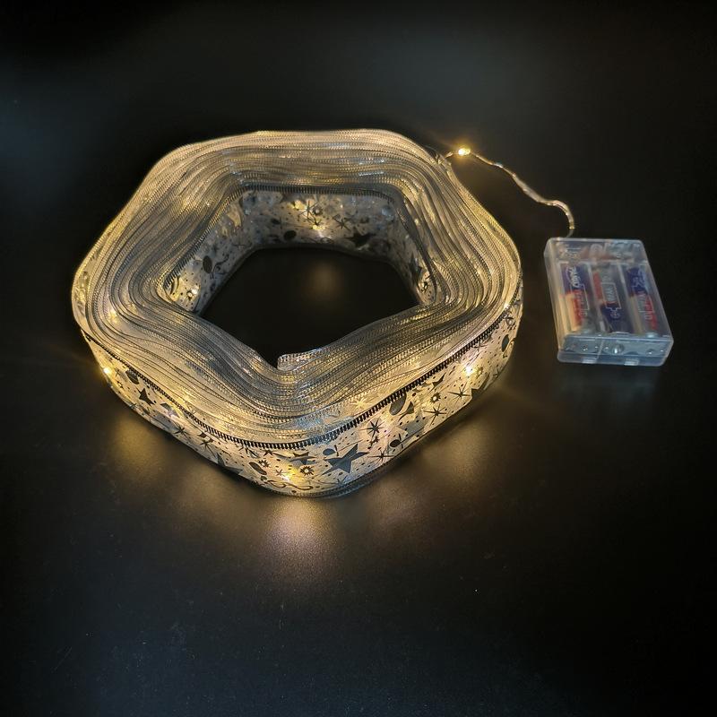 #D11圣诞发光彩带-10米100灯3AA常亮带闪暖白灯