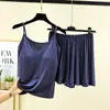 Conjunto de Shorts con Tirantes de Modal con Almohadilla en el Pecho para Mujer, Verano, Color Sólido, Sexy, Delgado, Ropa para el Hogar, Conjunto de Dos Piezas