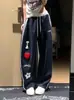 Calça Esportiva Casual Retro Americana para Mulheres, Cintura Elástica, Calça Reta de Perna Larga, Calça Solta com Caimento Longa até o Chão, Tendência