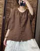 # 501 camisa feminina de algodão e linho, gola redonda, cor sólida, casual, versátil, corte solto, modeladora, novo estilo, respirável, camisa de manga média