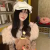 Boina de Malha com Laço para Primavera e Outono Estilosa para Compras e Passeios Casual Versão Coreana Doce Emagrecimento Facial