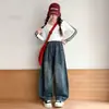 Pantalones de Niña Otoño Nuevo Estampado de Leopardo Jeans de Mezclilla Estilo Americano Retro Lavado Pantalones de Pierna Curva Pantalones Largos para Niña