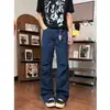 Jeans de trabajo de mezclilla azul estilo retro americano para hombres y mujeres, nuevo diseño de otoño, pantalones casuales holgados de pierna recta ancha