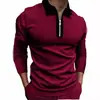 2023 Novo Outono Exportação Transfronteiriça Masculina Camisa Polo Casual com Zíper Manga Longa Cor Lisa Estampa 3D Camisa Paul