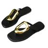 2025 Verano Nuevo Europeo y Americano Exportación Talla Grande Zapatos de Mujer Flats Espiga Hebilla Cuadrada Cómodos Para Exterior Sandalias de Playa Pantuflas