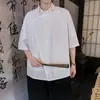 Nueva Ropa para Hombre Estilo Chino Traje Tang Estilo Chino Camisa de Seda de Hielo Botones Camisa de Manga Corta Delgada de Verano Hanfu Mejorado