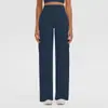 Calça Longa Esportiva Cruzada Escovada de Cintura Alta com Controle Abdominal para Corrida Yoga Levanta Bumbum Perna Larga Solta Roupa Fitness Yoga Feminina