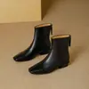 Botines de tacón grueso, nuevos estilos otoño/invierno, botines retro franceses de punta cuadrada y tacón medio con cremallera trasera, botines de ajuste ceñido, botines Martin de cuero suave, botines para mujer