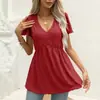 2023 Amazon suministro transfronterizo Europeo y Americano Ropa de casa malla color liso cuello en V corsé manga corta vestido camisa para mujer
